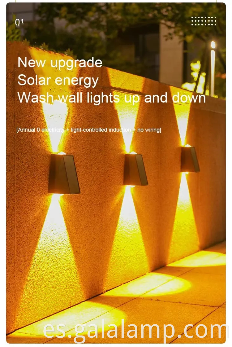 Luz de pared al aire libre impermeable con energía solar para jardines